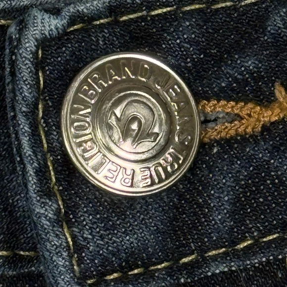 True Religion Section Straight Jeans Womens 28 Dark Wash Sequin Flap Pocket USA - Picture 5 of 14